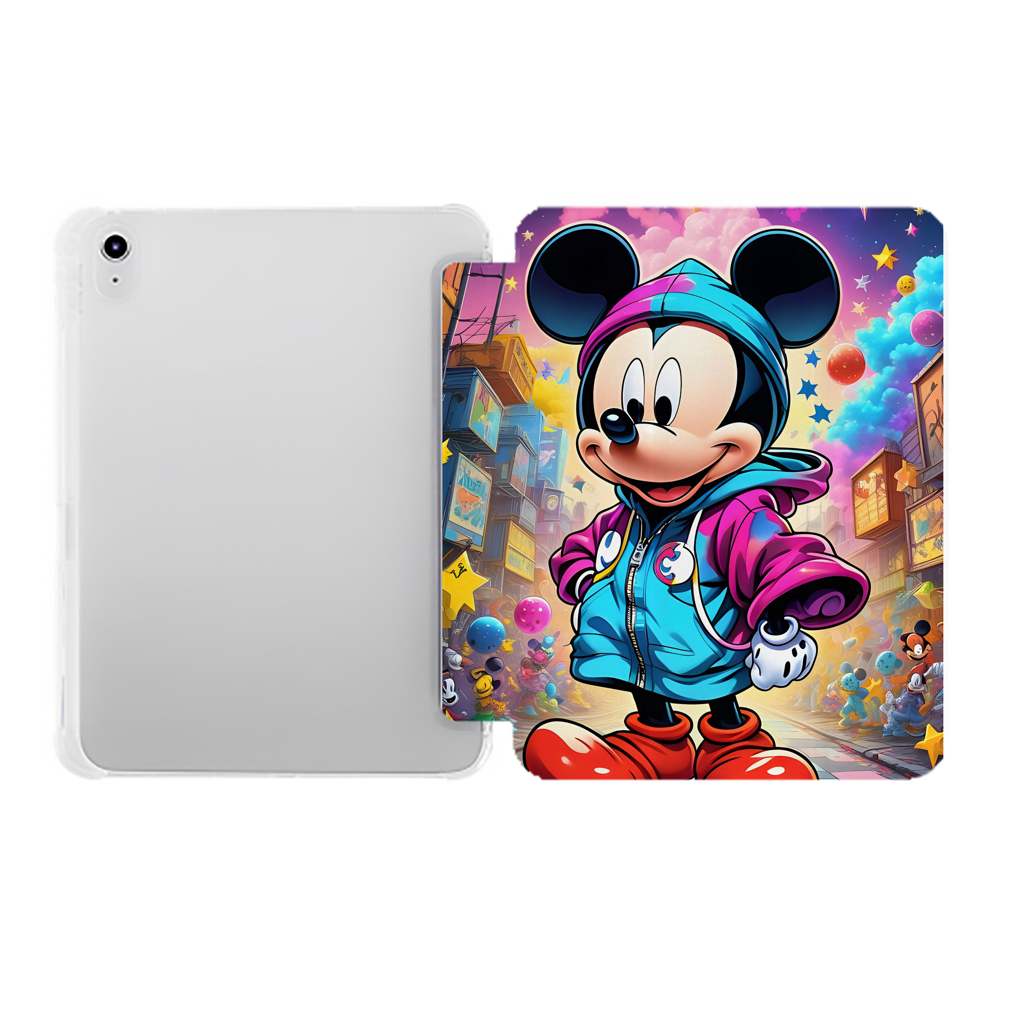 （画像用） ミッキーマウス Mickey Mouse IPad ケース ペン収納付き 三つ折りスタンド PUレザー×シリコン 対応機種9.5/10.5/10.9インチ